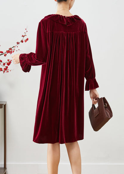 Mulberry Ruffled Wrinkled Silk Velour Robe Dresses Fall