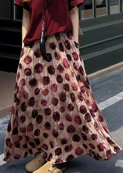 Pink Print Cotton Summer Skirts Elastic Waist