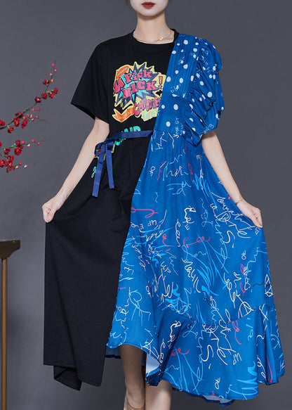 Colorblock Asymmetrical Patchwork Cotton Long Dress Summer