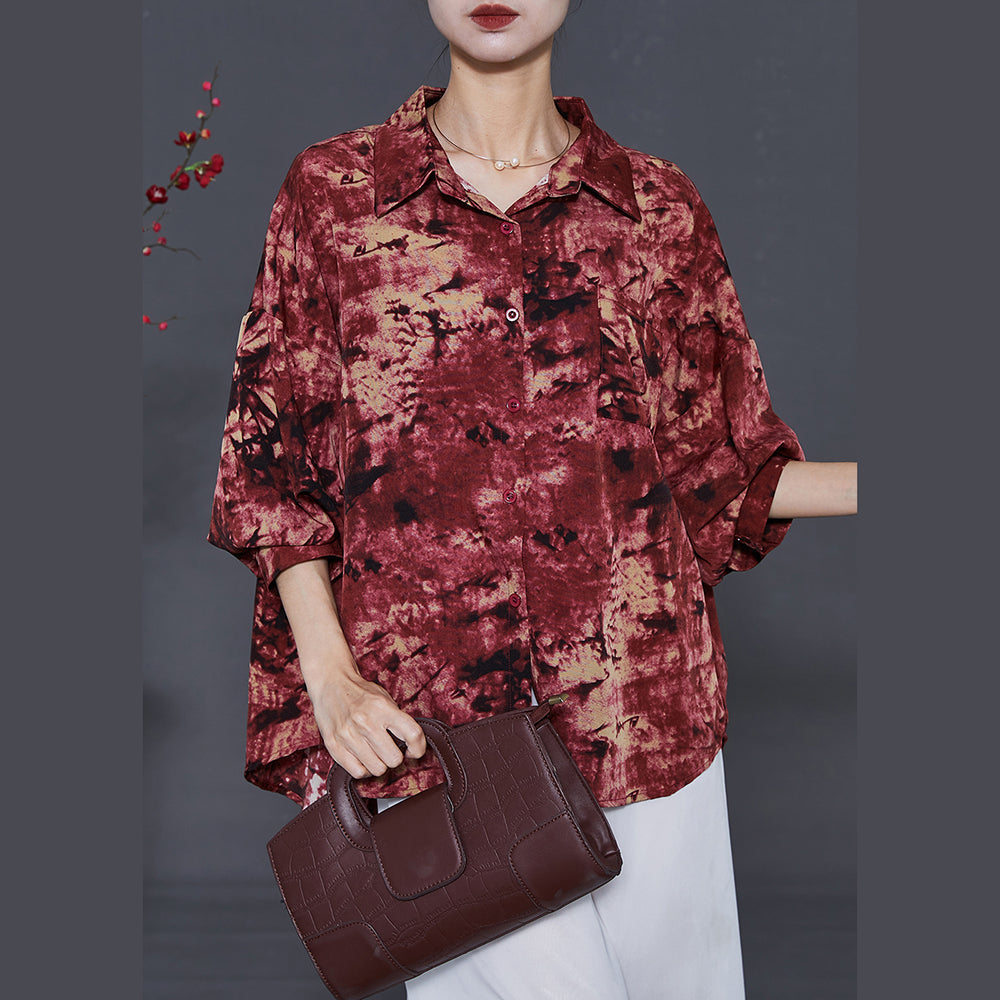 Mulberry Oversized Tie Dye Chiffon Blouse Top Summer