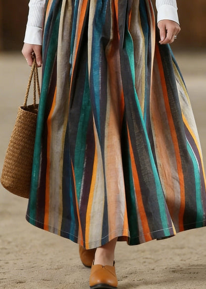 Striped a Line Retro Print Skirts Linen