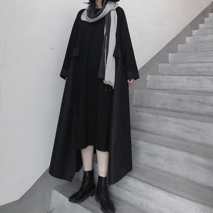 French Black Tunics O Neck Asymmetric a Line Spring Dress