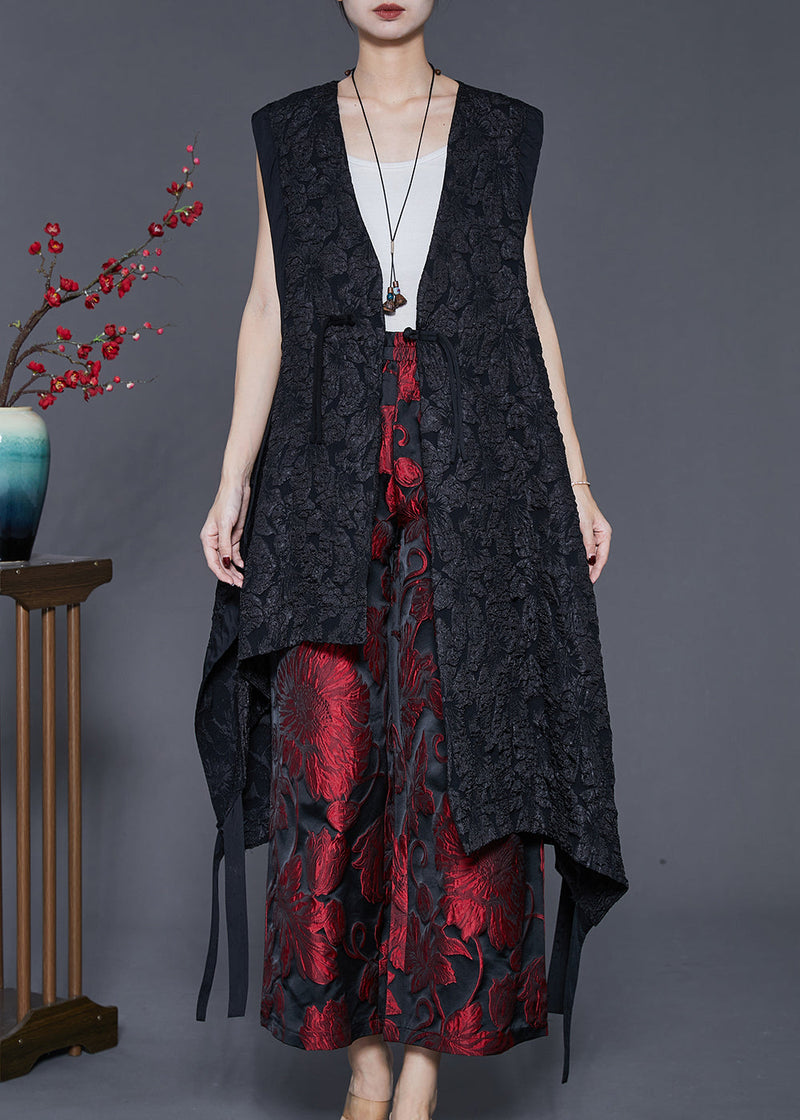 Original Design Black Asymmetrical Jacquard Two Pieces Set Spring