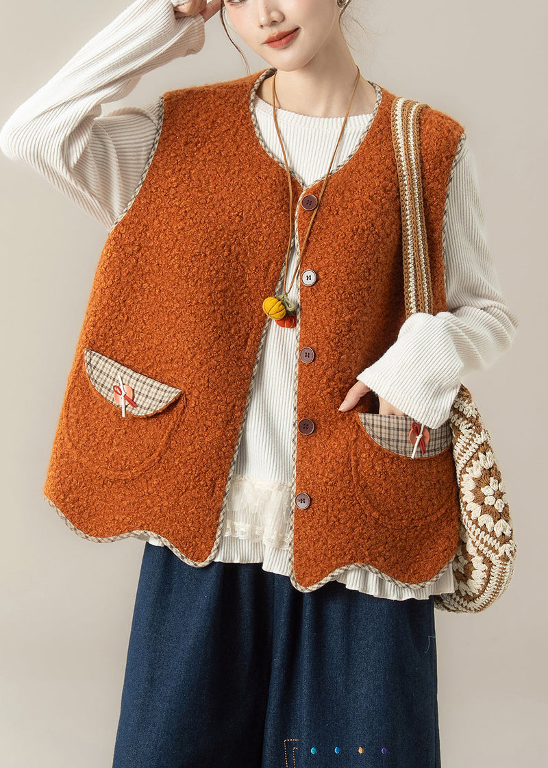 Natural Orange O-neck Asymmetrical Faux Fur Waistcoat and Top Two Pieces Set Winter