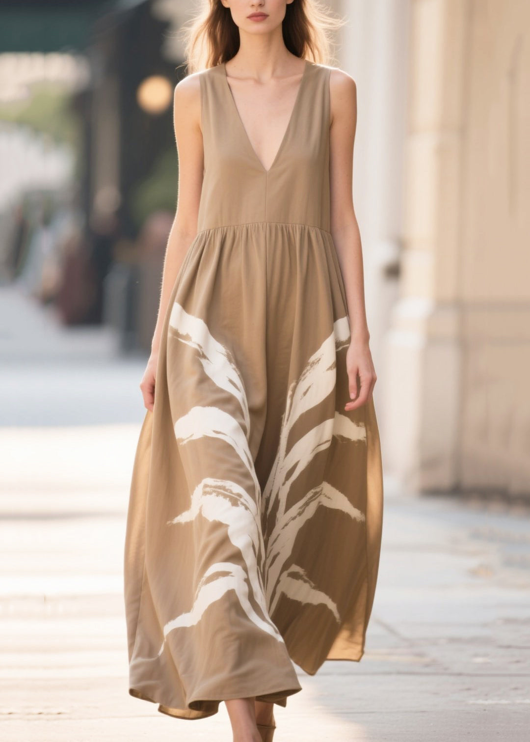 Khaki Oversized Print Cotton Robe Dresses Summer