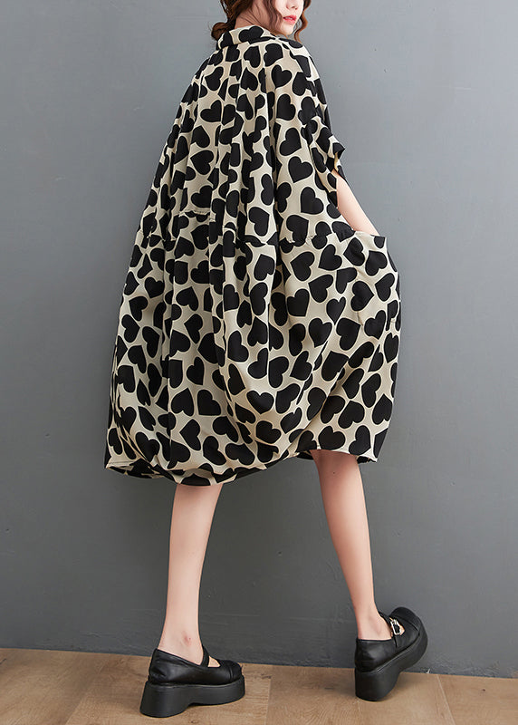 Print Peter Pan Collar Pockets Cotton Dresses Summer