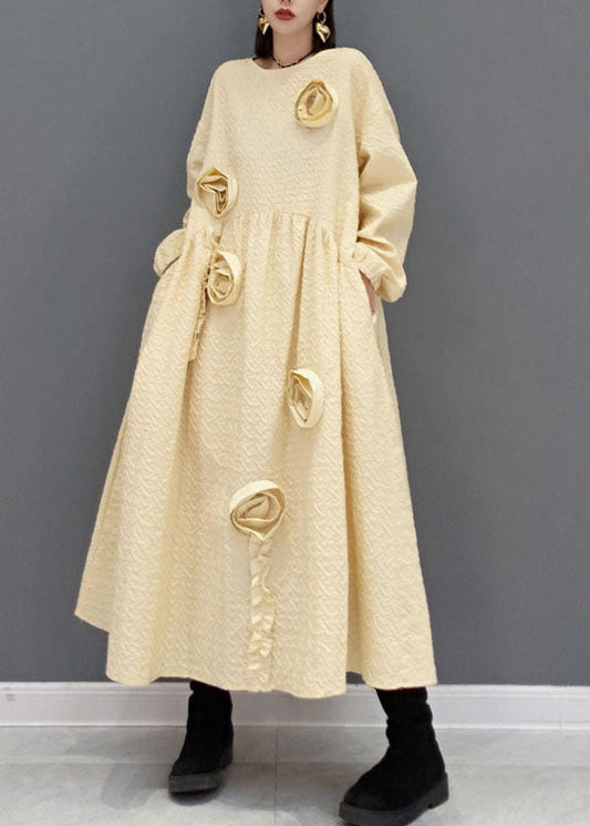 Natural Khaki O-neck Cinched Robe Dresses Spring