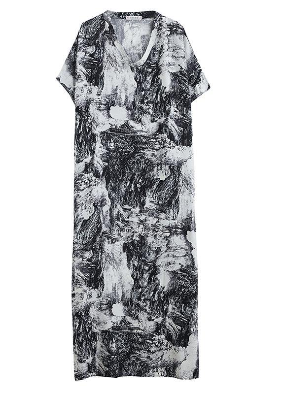 Vivid Abstract Pattern Tunics for V Neck Robes Summer Dress