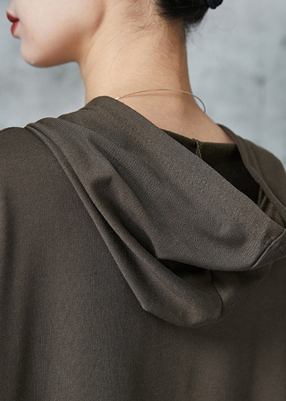 Army Green Hooded Pockets Cotton Dress Spring