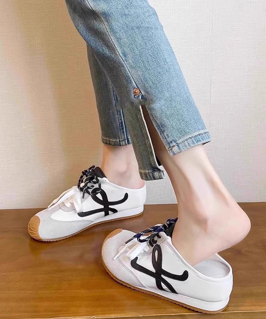 Brown Suede Splicing Slide Sandals Lace Up