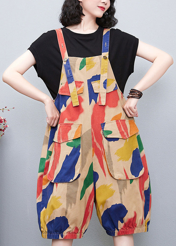 Diy Apricot Slash Neck Print High Waist Jumpsuit Summer