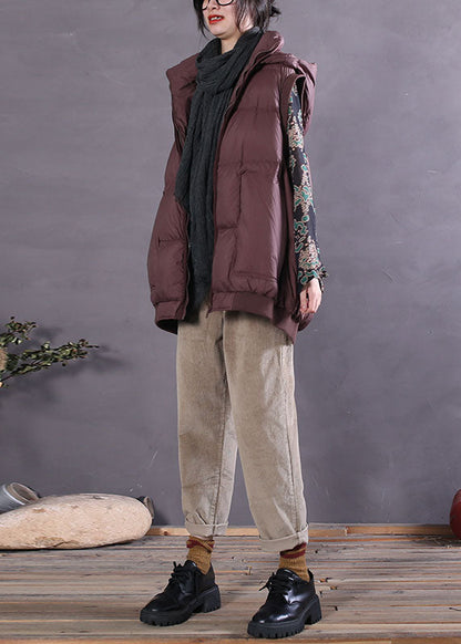 Style Light Grey Hooded Pockets Sleeveless Down Vest