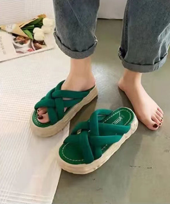 Green Slide Sandals Platform Splicing Cross Strap Peep Toe