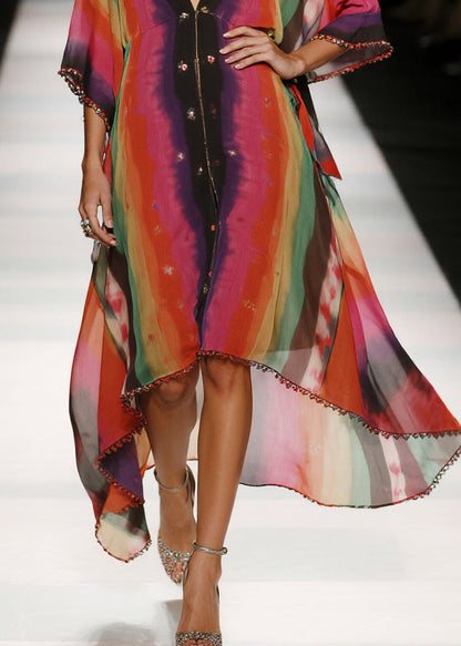 Red Tie Dye Draping Chiffon Vacation Dresses Summer