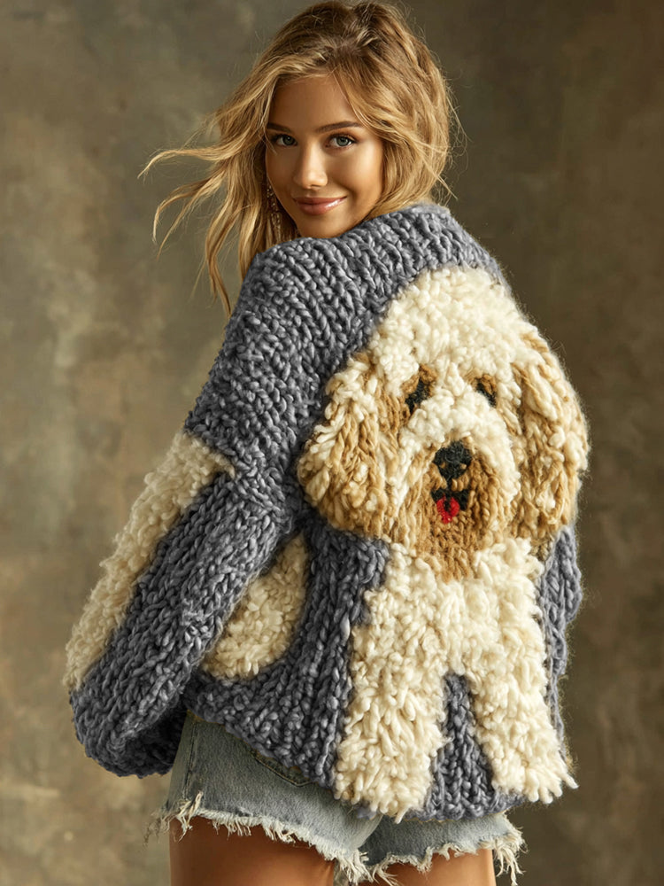 Cotton Cardigan with Fluffy Dog
