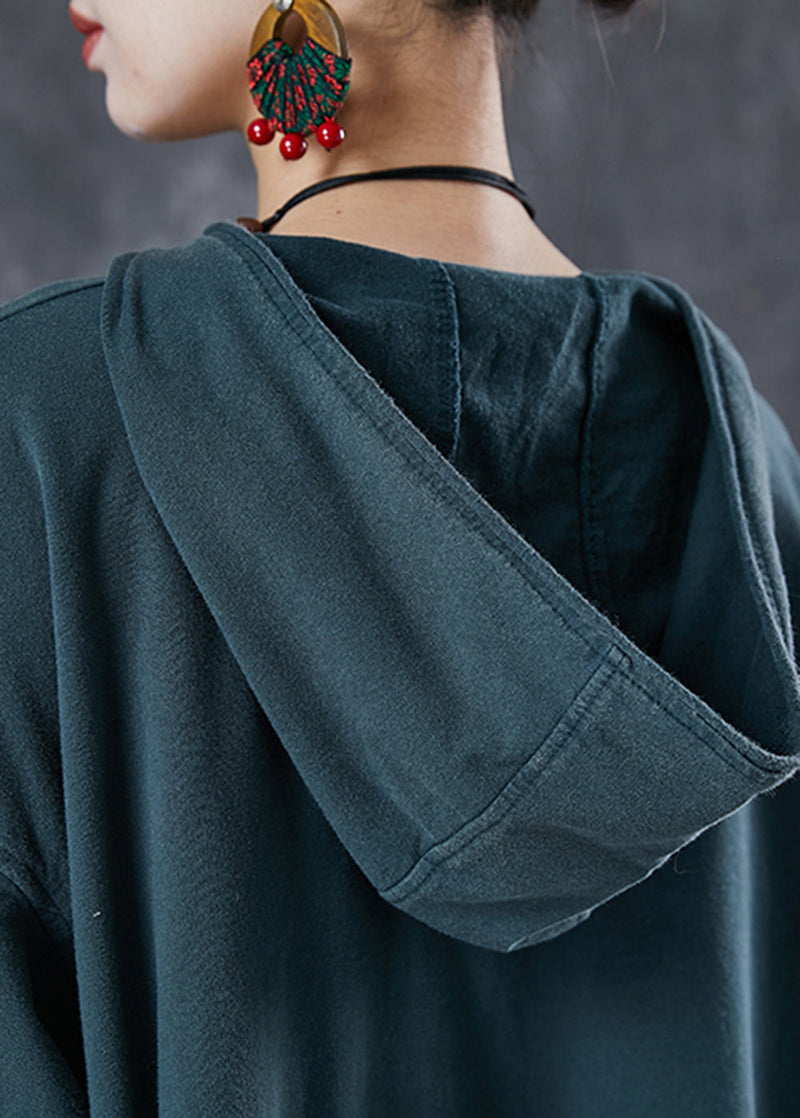 Loose Green Hooded Gradient Color Cotton Sweatshirt Spring