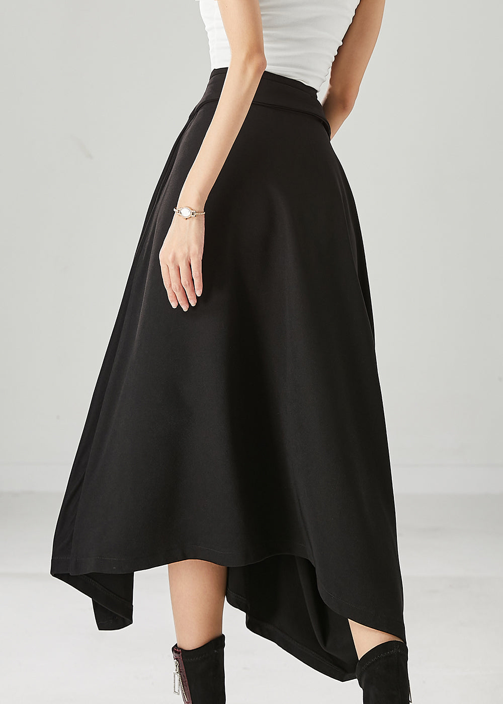 Black Silm Fit Spandex a Line Skirts Asymmetrical Fall