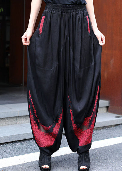 Diy Black Patchwork Hollow Out Pants Spring