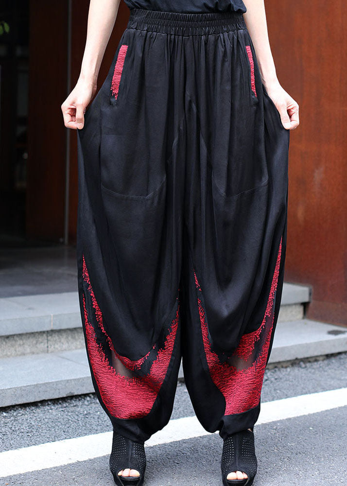 Diy Black Patchwork Hollow Out Pants Spring