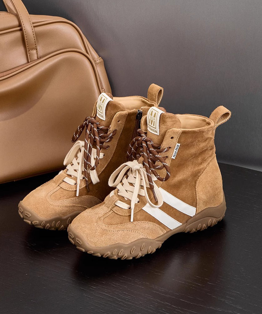 Lace Up Splicing Platform Ankle Boots Grey Suede