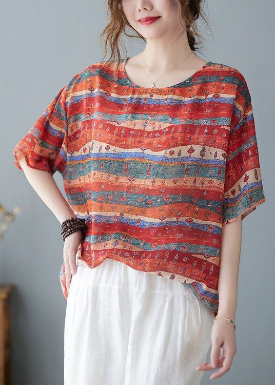 Red Oversized Striped Linen Tank Summer