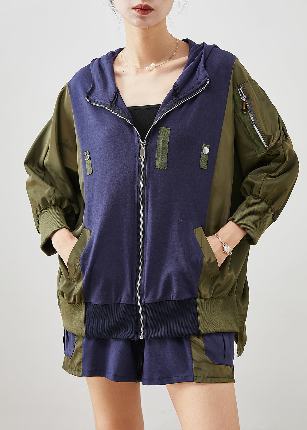 Colorblock Oversized Patchwork Cotton Sets 2 Pieces Fall