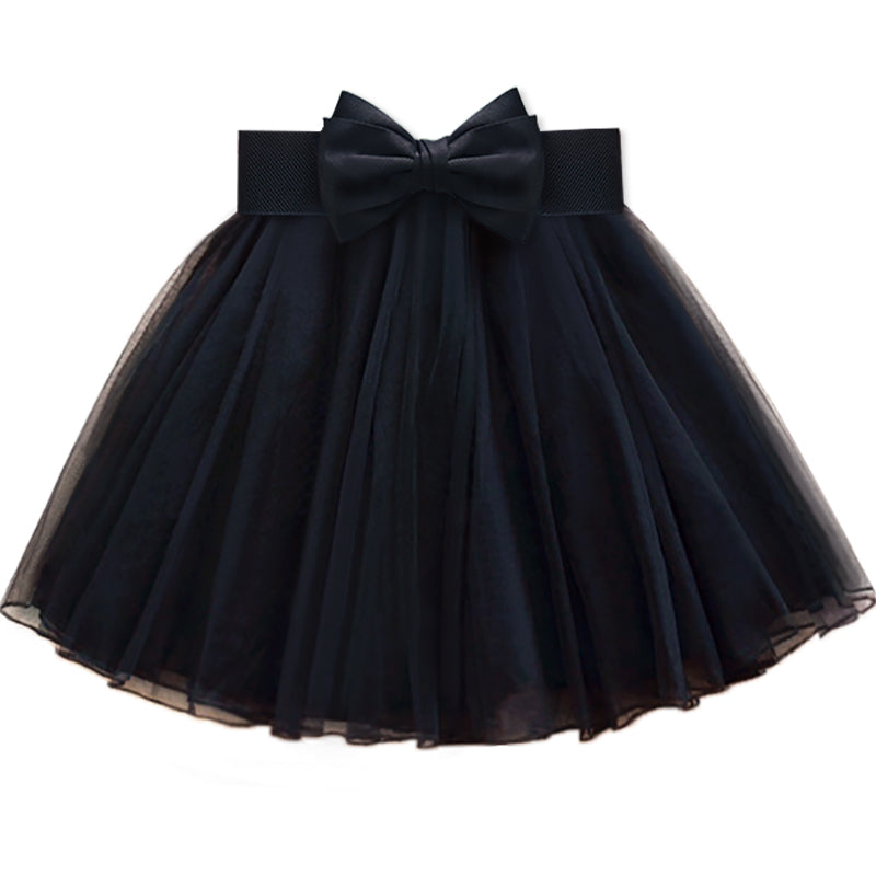 Handmade Black Bow Tulle Tiered Skirt Summer