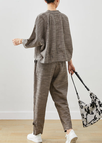 Grey Striped Linen Two Pieces Set Spring
