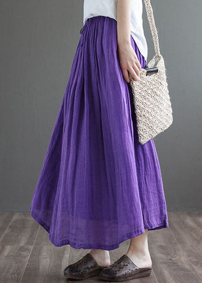 Purple Double-deck Linen a Line Skirt Tie Waist Summer
