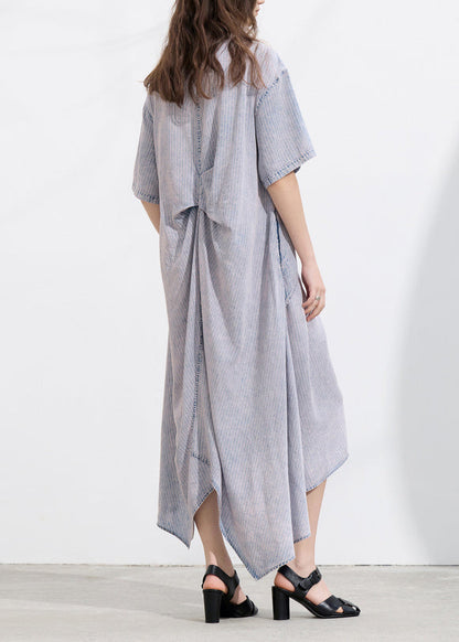 Peter Pan Collar Asymmetrical Design Lace Up Patchwork Denim Dress Summer
