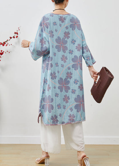Blue Oversized Print Cotton Long Dresses Spring