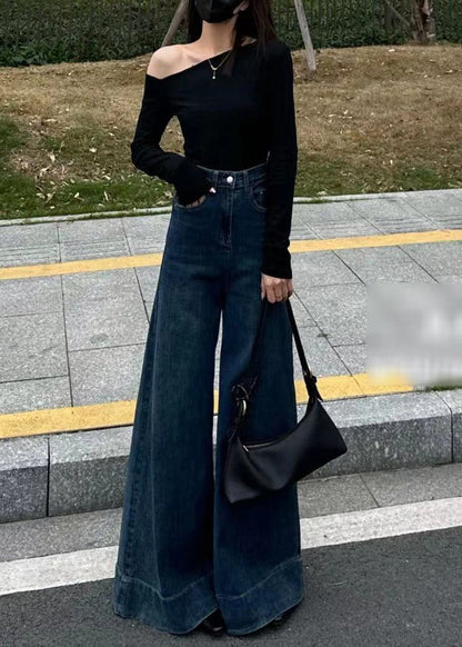 Navy Oversized Denim Wide Leg Pants Fall