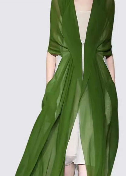 Italian Green Silk Dress Long Sleeves Summer