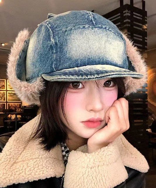 New Denim Winter Warm Fleece Ear Protection Hat