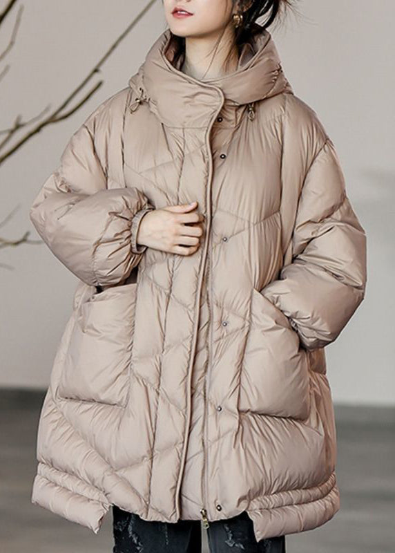 Khaki Oversized Pockets Duck Down Puffer Jacket Winter