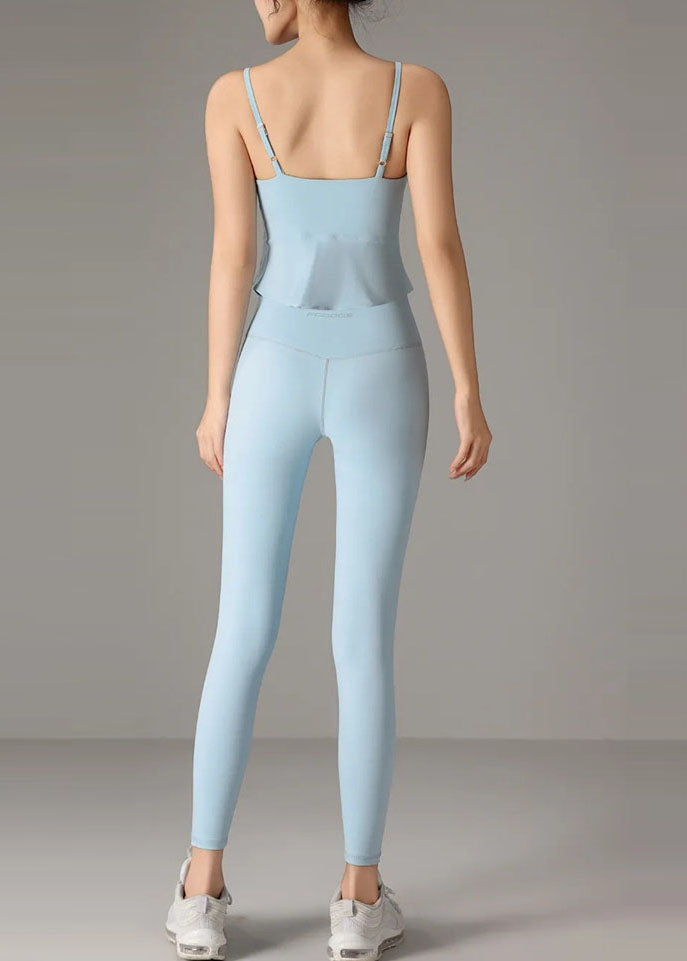 Style Red Spaghetti Strap Top and Gym Shark Leggings Two Pieces Set Summer