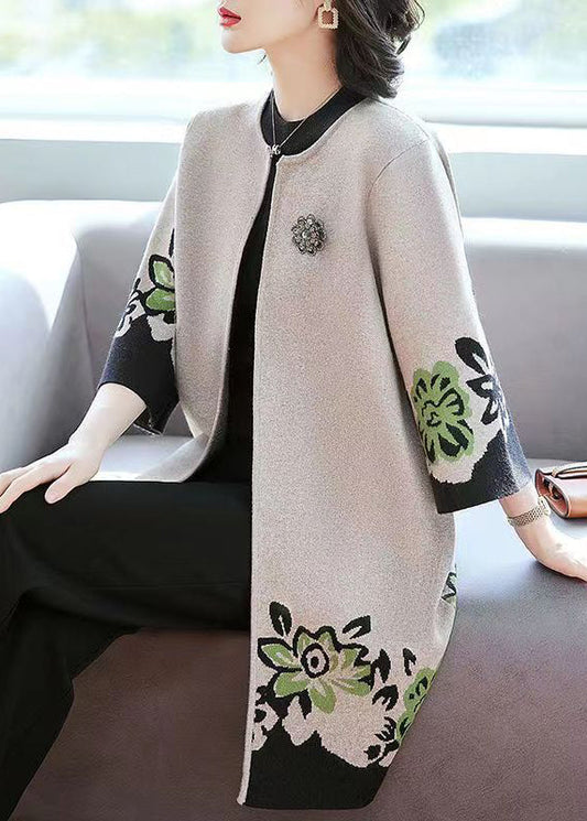 Camel O Neck Print Patchwork Knit Cardigans Fall
