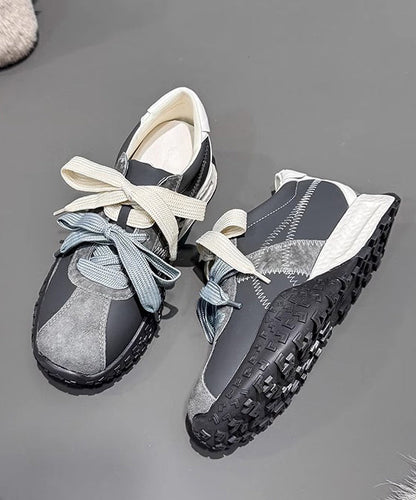 Comfy Navy Lace Up Splicing Platform Shoes