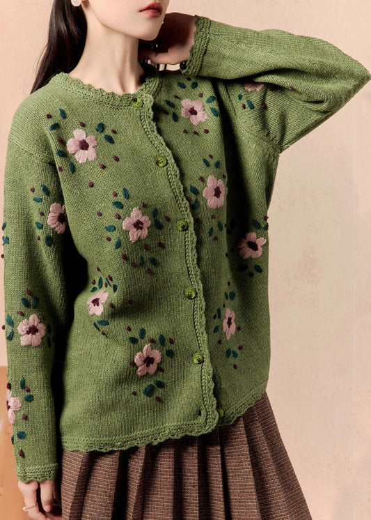Art Green Button Knit Cardigan Winter