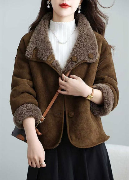 Brown Wear on Both Sides Leather and Fur Coat Winter