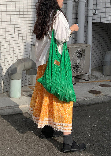Yellow Print Lace Patchwork Cotton Skirt Summer