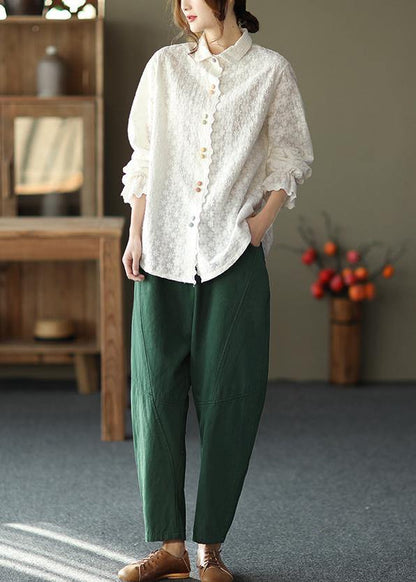 White Embroidery Shirts Lapel White Button Loose Spring Blouse