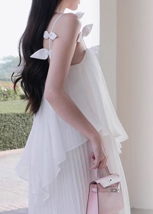 White Suspender Top and Skirts Chiffon Two-piece Set for Summer
