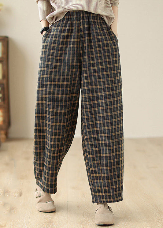 Khaki Oversized Plaid Warm Fleece Harem Pants Spring