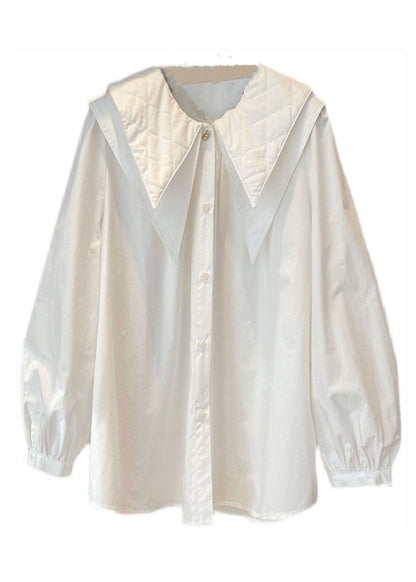 Loose White Peter Pan Collar Button Shirt Fall