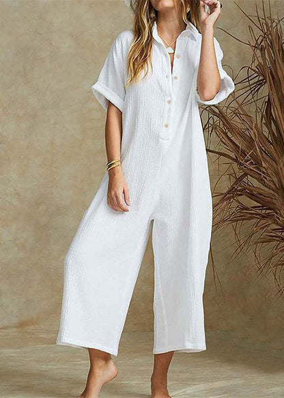Short Sleeve Jumpsuit Wide-legged Pants Leisure Loose