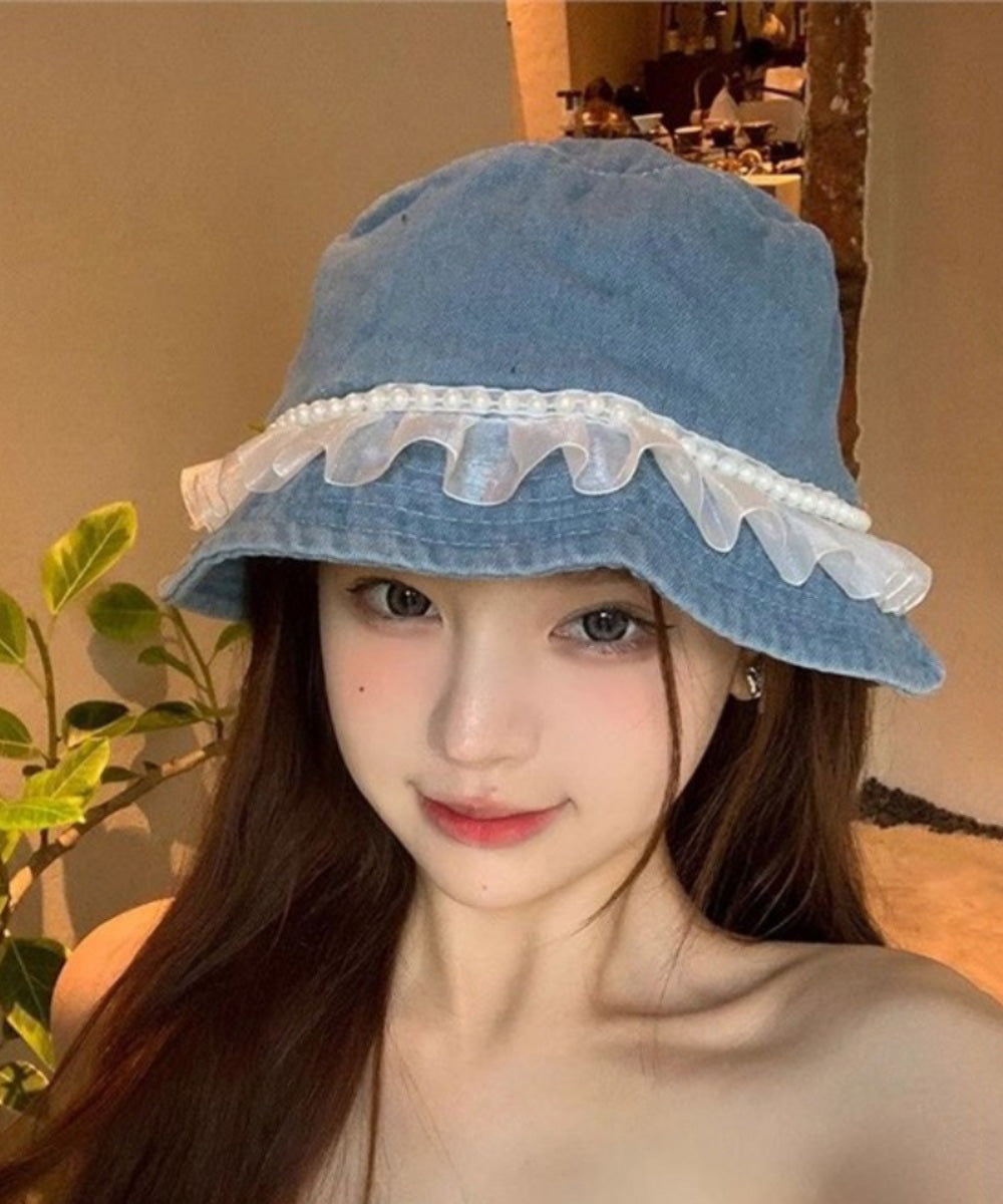 Lace Nail Bead Denim Fisherman Hat Versatile
