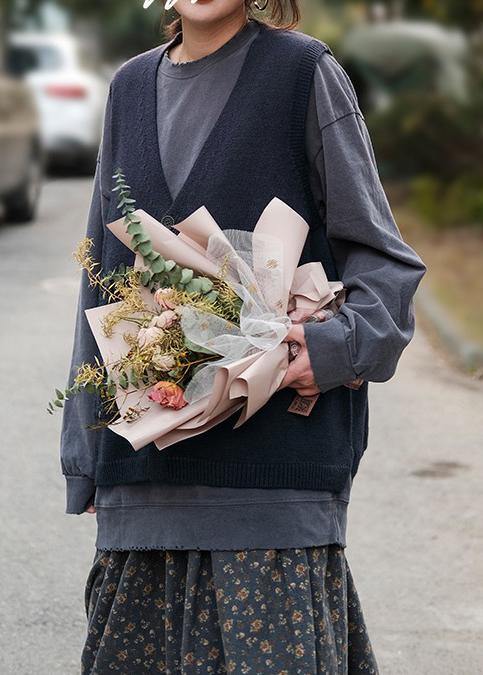 For Spring Blue Spring V Neck Button Down Knitted Coat
