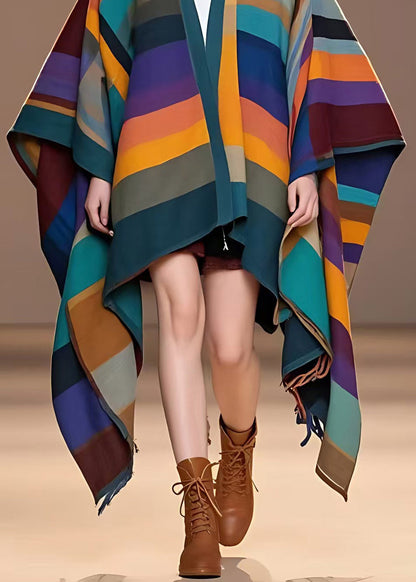 Unique Multicolor V Neck Striped Coats Woolen