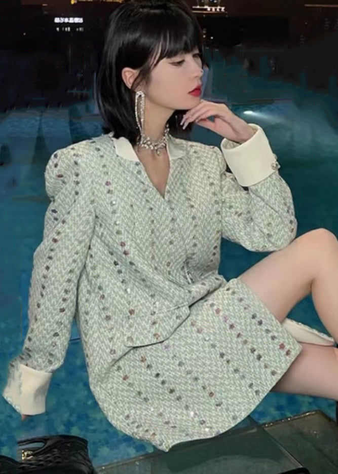Light Green V Neck Button Cotton Coat Long Sleeve